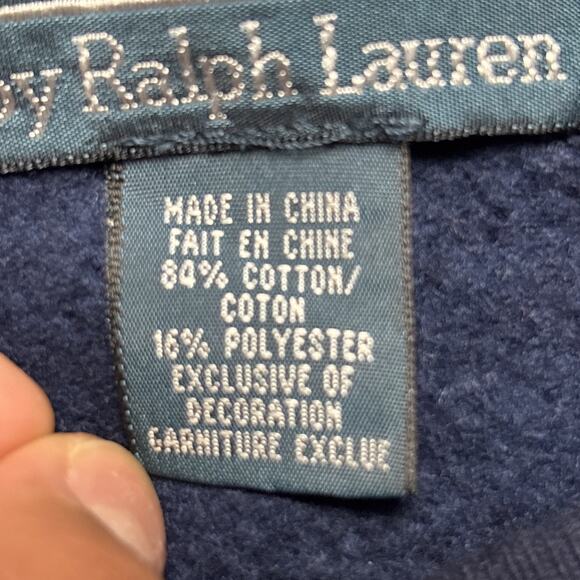 Polo Ralph Lauren Crew Neck/ Vintage Sweatshirt Sweater Fleece Navy Red Pony XXL - Picture 5 of 9